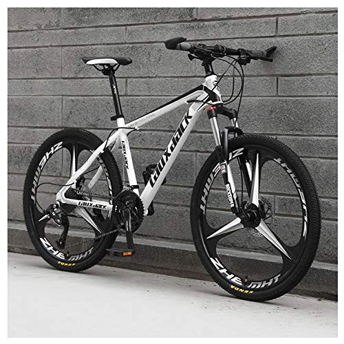 Mountain Bike : KXDLR Front Suspension Mountain Bike, 17-Inch High-Carbon Steel Frame And 26-Inch Wheels with Mechanical Disc Brakes, 24-Speed Drivetrain, White