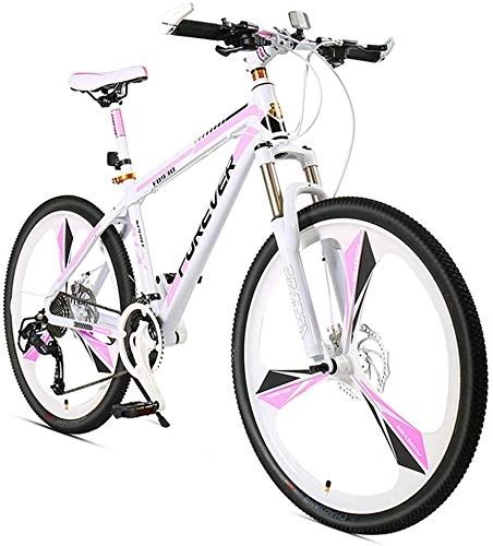 Mountain Bike : Ladies Hardtail Mtb 26 Inch 24-Speed Manual Transmission, Adult Girls Mountain Bikes With Front Suspension And Disc Brakes, Frame Made Of Carbon Steel, Pink, 3 Spoke