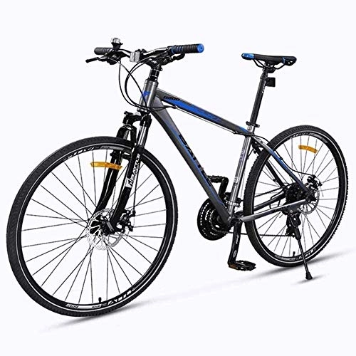 Mountain Bike : LAMTON Adult Road Bike 27 Speed Bicycle with Fork Suspension Mechanical Disc Brakes Quick Release City Commuter Bicycle 700C (Color : Black)