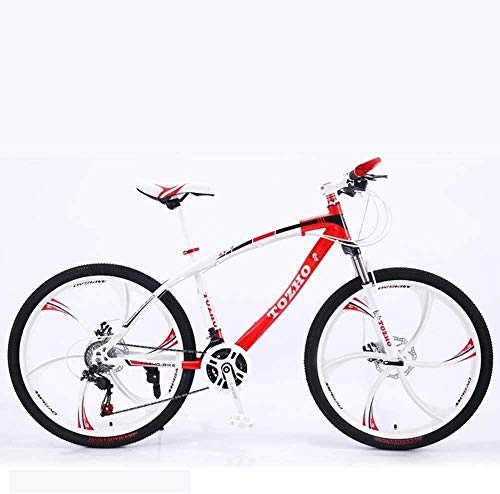 Mountain Bike : LAMTON Bicycle, 26 Inch Mountain Bikes, High-Carbon Steel Soft Tail Bike, Double Disc Brake, for Sports Outdoor Cycling Travel Work Out and Commuting (Color : White red, Size : 24 Speed)