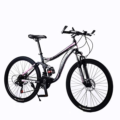 Mountain Bike : laonie Mountain Bike Variable Speed Bicycle 24 / 26 inch Adult Bike Male and Female Students Bicycle Double Disc Brake Mountain Bike-Black-Pink_24 inch