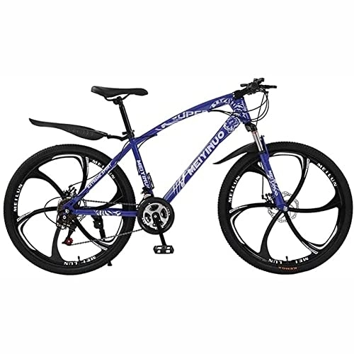 Mountain Bike : LapooH 26 Inch Mountain Bike for Men Women, Lightweight Aluminum Alloy Full Frame, 21 / 24 / 27 Speed Gears with Double Suspension and Disc Brakes, Blue, 24 speed