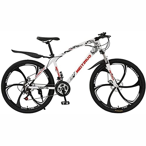 Mountain Bike : LapooH 26 Inch Mountain Bike for Men Women, Lightweight Aluminum Alloy Full Frame, 21 / 24 / 27 Speed Gears with Double Suspension and Disc Brakes, White, 27 speed