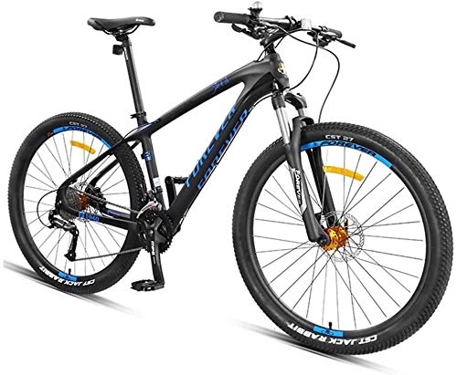 Mountain Bike : LAZNG Hardtail Mountain Bike, 27.5 Inch Big Wheels Mountain Trail Bike, Carbon Fiber Frame Mens Women All Terrain Mountain Bike, Gold, 30 Speed (Color : Blue)