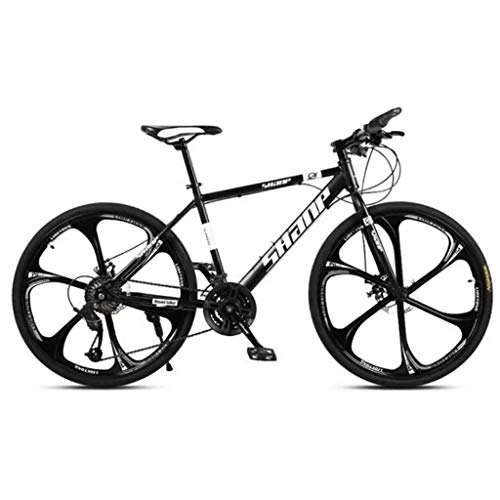 Mountain Bike : LC2019 26 Inch Adult Mountain Bike Double Disc Brake, Gearshift Bicycle, Hardtail Mountain Bike With 6 Cutter Black (Color : 21-stage shift, Size : 24inches)
