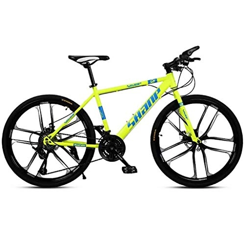 Mountain Bike : LC2019 26 Inch Adult Mountain Bike Hardtail Mountain Bike Gearshift Bicycle, With Adjustable Seat Carbon Steel Yellow 10 Cutter (Color : 21-stage shift, Size : 24inches)