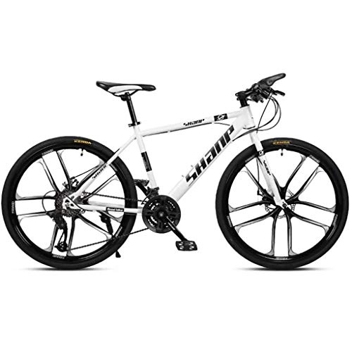 Mountain Bike : LC2019 26 Inch Adult Mountain Bike Hardtail Mountain Bike With Adjustable Seat Carbon Steel White 10 Cutter (Color : 24-stage shift, Size : 24inches)