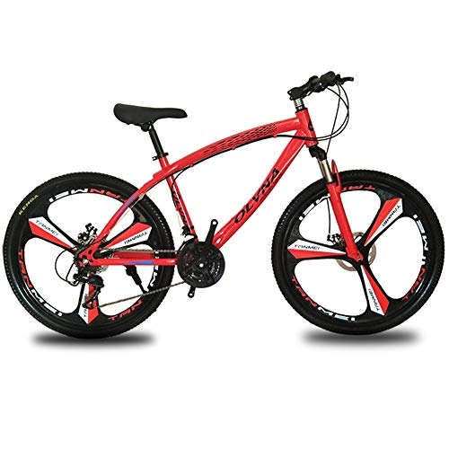 Mountain Bike : Leader Mountain Bikes, Steel Frame 24 Speed, Front And Rear Shock Absorbers Double Disc Brake Bike 26 Inch, Red