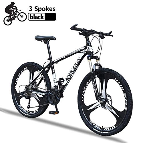 Mountain Bike : LFDHSF Bike Trail Bicycle Steel Frame Durable 26-Inch, Fork Suspension Adult Hybrid Road Bike with Dual Disc Brakes and 3-Spoke Wheels