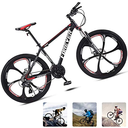 Mountain Bike : LFDHSF Road Bike Disc Brakes, 24'' Carbon Steel Suspension Fork Mountain Bike, 6 Spoke Wheels Cruiser Bycicles