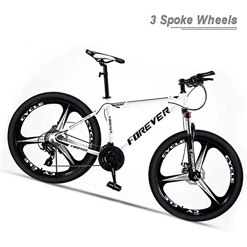 Mountain Bike : LFDHSF Trail Bike, 3 Spoke Wheel Fork Suspension Adult Mountain Bike, High Carbon Steel Road Bicycle MTB with Disc Brakes