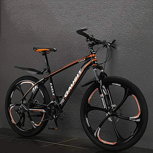 Mountain Bike : Lhh Lightweight Mountain Bikes, Men's 26 Inch Road Bicycle, with Aluminum Alloy Frame, Front Suspension, Double Disc Brake, Adjustable Seat, 27 Speeds, 6 Spoke, 15 Kg, orange