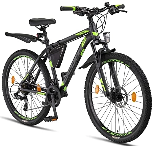 Mountain Bike : Licorne Bike Effect Premium Mountain Bike in 26 Inch – Alloy Frame Bicycle for Boys, Girls, Men and Women – 21 Speed Gear – Men's Bike (2xDisc Brakes) Black Lime
