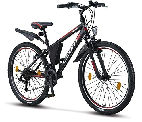 Mountain Bike : Licorne Bike Guide, 26 inches, 24 inches, 20 inch mountain bike, Shimano 21 speed gears, fork suspension, children's bicycle, boys and girls bicycle, frame bag, boys mens, Black / Red / Grey, 26