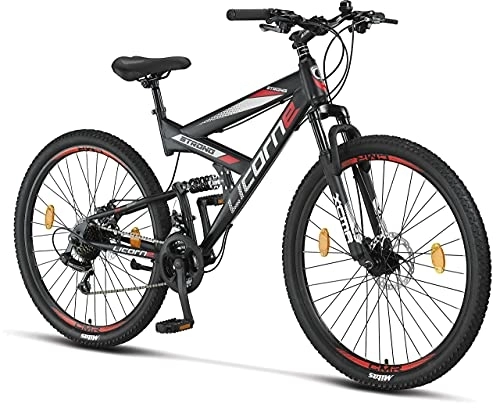 Mountain Bike : Licorne Bike Strong D 27.5 Inch Mountain Bike Fully, Suitable from 150 cm, Front and Rear Disc Brake, Shimano 21 Speed Gears, Full Suspension Boys / Men's Bike, with Front and Rear Mudguard
