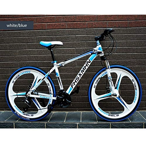 Mountain Bike : LIN Mountain Bike, 21-Speed Bicycle High Carbon Steel Outroad Bicycles Adult Student Outdoors 26 Inch Mountain Bikes (Color : White / blue)