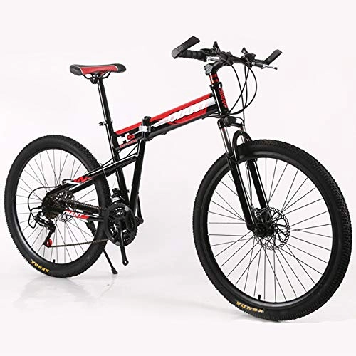 Mountain Bike : LISI 26 inch double disc mountain bike wheel integrally folded mountain bike shock absorber 21 speed transmission vehicle, Red