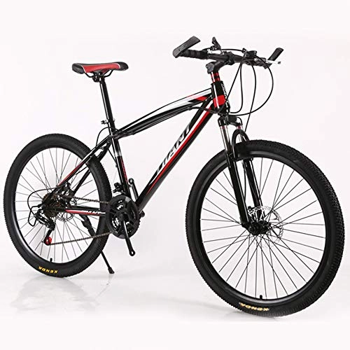 Mountain Bike : LISI Mountain bike variable speed bicycle 26 inch shock absorption 21 speed mountain bike adult male and female students aluminum frame, Red