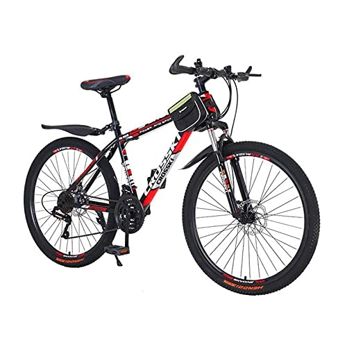 Mountain Bike : LIUXR 26inch Mountain Bike, 21 / 24 Speed Bicycle with Full Suspension, Adult Road Offroad City Bike, Full Suspension MTB Cycling Road Racing with Anti-Slip Double Disc Brake for Men Women, Red_24 Speed