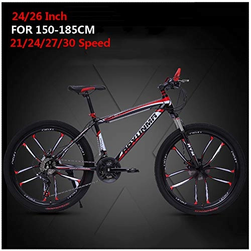 Mountain Bike : LJJ 24 / 26 inch Mountain Bikes, Double Disc Brake High Carbon Steel Mountain Bike, with Front Suspension Adjustable Seat, 21 / 24 / 27 / 30 Speed For Adult