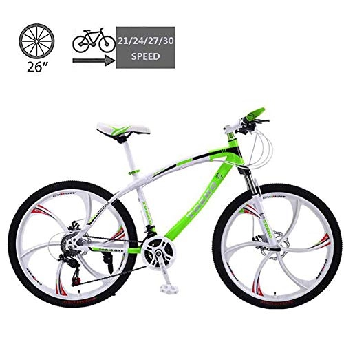 Mountain Bike : LJJ Adult Mountain Bikes 26 in, Carbon Steel Mountain Bike, with Front Suspension Adjustable Seat, 21 / 24 / 27 / 30 Speed Gears Dual Disc Brakes Mountain Bicycle
