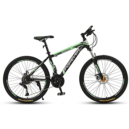 Mountain Bike : LLF 24 Inch Mountain Bike, 21-30 Speed High Carbon Steel Frame Bike with Double Disc Brake, Front Suspension Anti-Slip Bicycle for Men and Women(Size:21 speed, Color:Green)