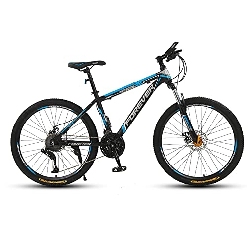 Mountain Bike : LLF 24 Inch Mountain Bike, 21-30 Speed High Carbon Steel Frame Bike with Double Disc Brake, Front Suspension Anti-Slip Bicycle for Men and Women(Size:27 speed, Color:Blue)