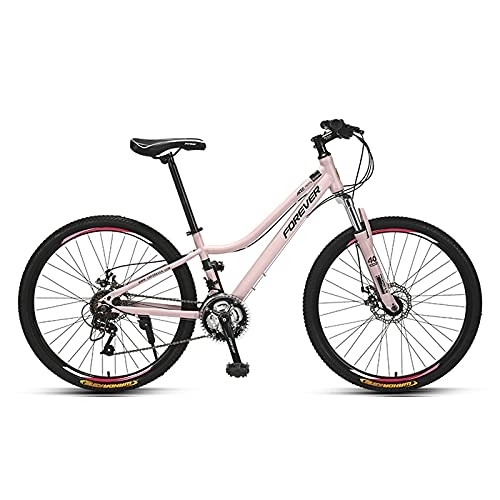 Mountain Bike : LLF 26 Inch Mountain Bike, 24 Speed High Carbon Steel Frame Bike with Low-span Curved Frame, Front Suspension Anti-Slip Bicycle for Men and Women(Size:26inch, Color:Pink)