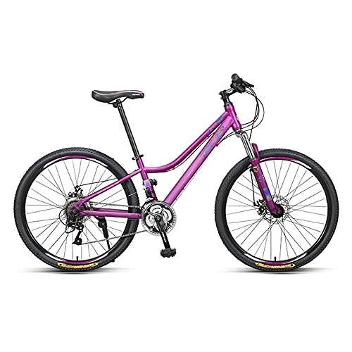 Mountain Bike : LLF 26 Inch Mountain Bike, 24 Speed High Carbon Steel Frame Bike with Low-span Curved Frame, Front Suspension Anti-Slip Bicycle for Men and Women(Size:26inch, Color:Purple)