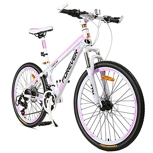 Mountain Bike : LLF Pink Mountain Bike, Variable-speeds, 24 / 26-Inch Wheels, Aluminum Frame, dual Disc Brakes Bicycle Shock Absorption Mountain Bike(Size:24 speed, Color:24inch)