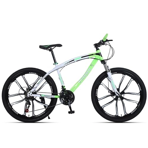 Mountain Bike : LLGJ High Timber Youth / Adult Mountain Bike for Men and Women, Steel Frame Options, 21 / 24 / 27 / 30 Speeds Options, 24-26Inch Wheels (Green white（10 Multi spokes wheels）, 24inches 24speed)