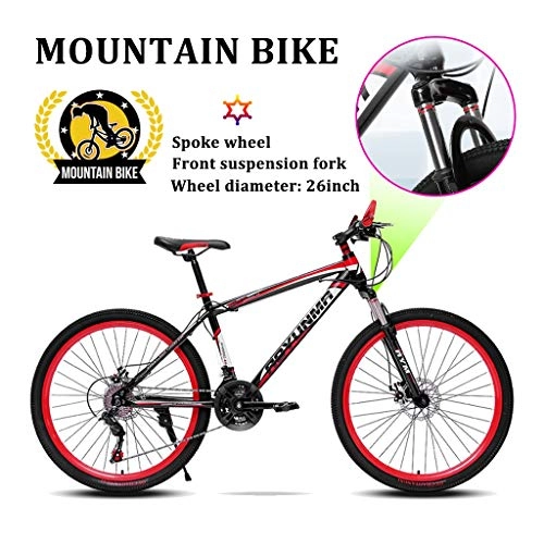 Mountain Bike : Logo Country Mountain Bike 26 Inch With Double Disc Brake Adult MTB - Trek Bicycle With Variable Speed Brake System Thickened Carbon Steel Frame, White&Red, Spoke Wheel 21 Speed