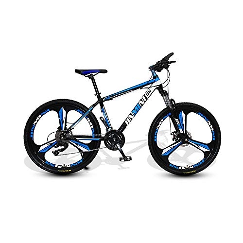 Mountain Bike : LRHD 24 Inches 26 Inch Mountain Bikes, Men's Dual Disc Brake Hardtail Mountain Bike, Bicycle Adjustable Seat, High-carbon Steel Frame, 21 Speed, 3 Spoke (Black and blue) (Size : L)