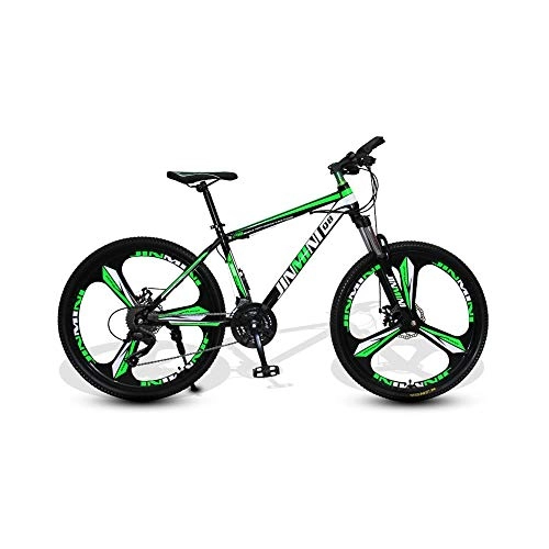 Mountain Bike : LRHD 24 Inches 26 Inch Mountain Bikes, Men's Dual Disc Brake Hardtail Mountain Bike, Bicycle Adjustable Seat, High-carbon Steel Frame, 21 Speed, 3 Spoke (Black and Green) (Size : XL)