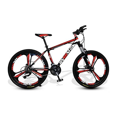 Mountain Bike : LRHD 24 Inches 26 Inch Mountain Bikes, Men's Dual Disc Brake Hardtail Mountain Bike, Bicycle Adjustable Seat, High-carbon Steel Frame, 21 Speed, 3 Spoke (Black and Red) (Size : XL)
