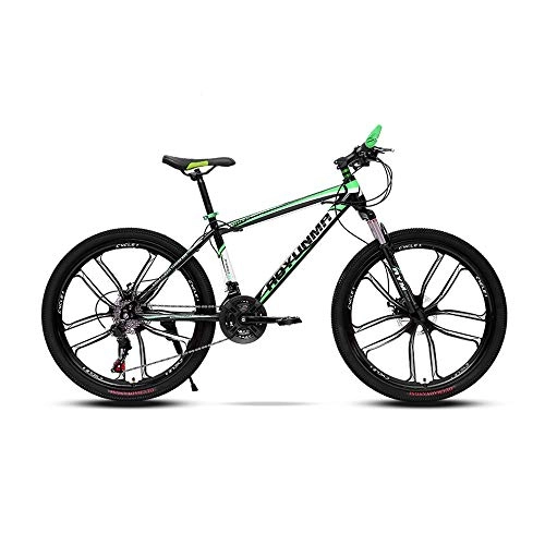 Mountain Bike : LRHD Mountain Bike 21 Speed 24 / 26 Inch High-carbon Steel Frame Bicycle Fork Suspension 10 knives Transmission Damping Urban Track Bike Beach Bicycle MTB Bike Outdoor Cycling(Green) (Size : L)