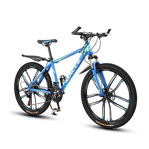 Mountain Bike : LRHD Mountain Bike 24 / 26 Inch 21 Speed 10 Knives High-carbon Steel Frame Bicycle Fork Suspension Transmission Damping Urban Track Bike Beach Bicycle MTB Bike Outdoor Cycling(Blue) (Size : L)