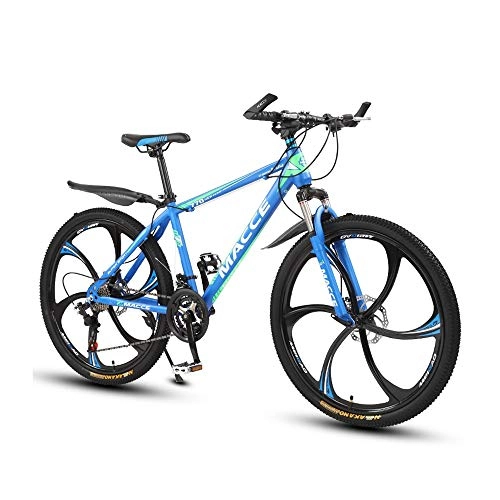 Mountain Bike : LRHD Mountain Bike 24 / 26 Inch 21 Speed 6 Knives High-carbon Steel Frame Bicycle Fork Suspension Transmission Damping Urban Track Bike Beach Bicycle MTB Bike Outdoor Cycling(Blue) (Size : X-Large)