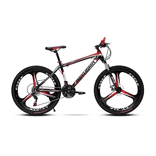 Mountain Bike : LRHD Mountain Bike High-carbon Steel Frame Bicycle Fork Suspension 3 knives Wheels Double Disc Brakes Race Bicycle 24 / 26 Inch MTB Bike Racing Bicycle Outdoor Cycling, 21 Speed(Red) (Size : X-Large)