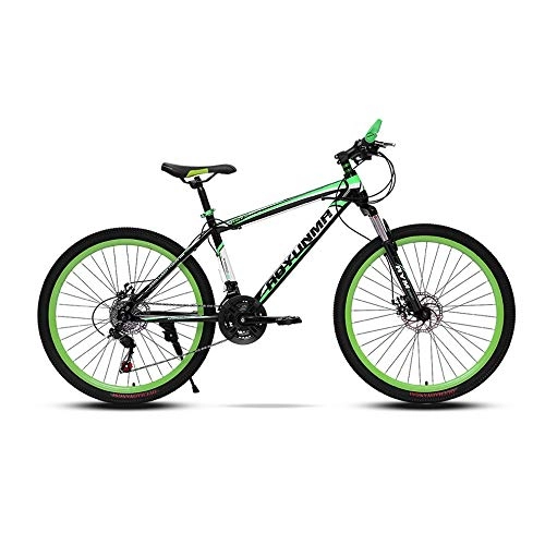 Mountain Bike : LRHD Mountain Bike High-carbon Steel Frame Bicycle Fork Suspension 3 Spoke Wheels Double Disc Brakes Race Bicycle 24 / 26 Inch MTB Bike Racing Bicycle Outdoor Cycling, 21 Speed(Green) (Size : L)