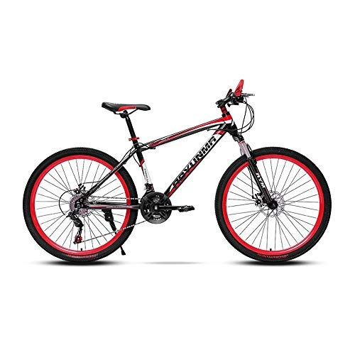 Mountain Bike : LRHD Mountain Bike High-carbon Steel Frame Bicycle Fork Suspension 3 Spoke Wheels Double Disc Brakes Race Bicycle 24 / 26 Inch MTB Bike Racing Bicycle Outdoor Cycling, 21 Speed(Red) (Size : L)
