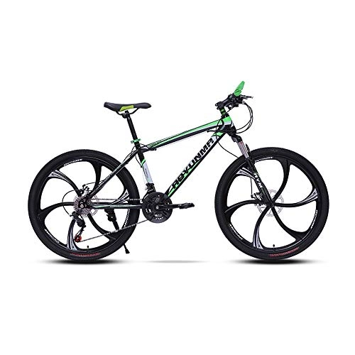 Mountain Bike : LRHD Mountain Bike High-carbon Steel Frame Bicycle Fork Suspension 6 knives Wheels Double Disc Brakes Race Bicycle 24 / 26 Inch MTB Bike Racing Bicycle Outdoor Cycling, 21 Speed(Green) (Size : L)