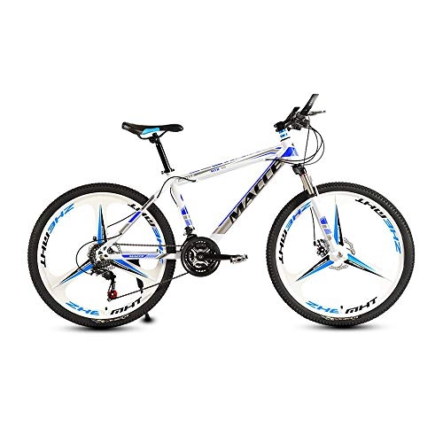 Mountain Bike : LRHD Mountain Bikes, 21 Speed 3-Knife 24 / 26 Inch Men and Women High-carbon Steel Fat Tire Hardtail Urban Track Bike, Students Shift Double Shock Absorber Adjustable Seat, White and Blue (Size : L)
