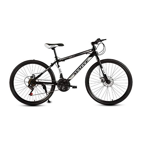 Mountain Bike : LRHD Mountain Bikes, 21 Speed 3-Spoke 24 / 26 Inch Men and Women High-carbon Steel Fat Tire Hardtail Urban Track Bike, Mountain Bicycle with Front Suspension Adjustable Seat, Black and White