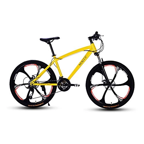 Mountain Bike : LRHD Mountain Bikes, 24 / 26 Inch Men and Women MTB Bicycle, High-carbon Steel Hardtail Urban Track Bike, Students Shift Dual Disc Brakes Adjustable Seat, 21 Speed, Yellow 6 knives