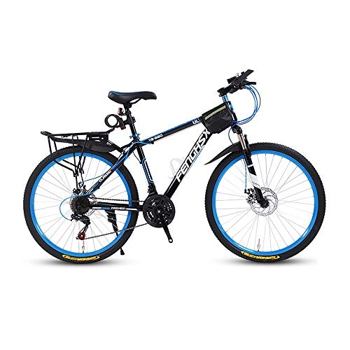 Mountain Bike : LRHD Mountain Bikes, 24 / 26 Inch Men and Women MTB Bicycle, High-carbon Steel Hardtail Urban Track Bike, Students Shift Dual Disc Brakes Damping Adjustable Seat, 21 Speed, Blue 3 Spoke (Size : L)