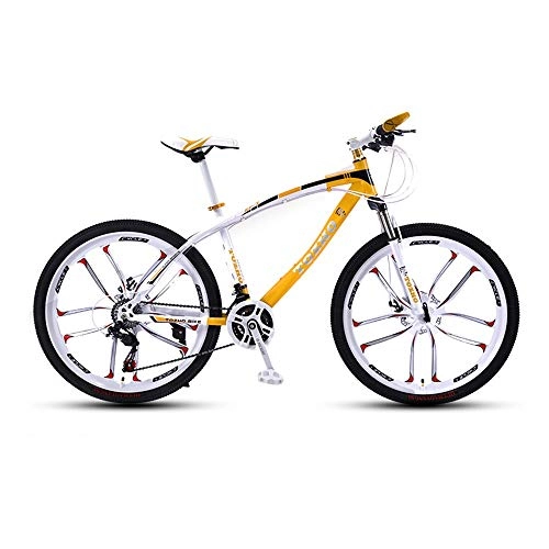 Mountain Bike : LRHD Mountain Bikes, 26 Inch Men's Mountain Bikes, High-carbon Steel Fat Tire Hardtail Urban Track Bike, Mountain Bicycle with Front Suspension Adjustable Seat, 21 Speed, Yellow 10 Knife