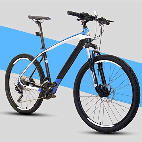 Mountain Bike : LRZ Mountain Bike Carbon Fiber Frame Bicycle Double Disc Brakes 26 Inch 30 Speed Bicycle Spoke Wheel Off-Road Bicycle, Adult Men Outdoor Riding, Black Blue