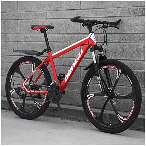 Mountain Bike : Lyyy 26 Inch Men's Mountain Bikes, High-carbon Steel Hardtail Mountain Bike, Mountain Bicycle with Front Suspension Adjustable Seat YCHAOYUE (Color : 21 Speed, Size : Red 6 Spoke)