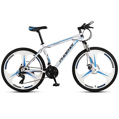 Mountain Bike : LZHi1 26 Inch 27 Speed Men Mountain Bike With Suspension Fork, High Carbon Steel Frame Mountan Bicycle With Dual Disc Brake, Outdoor City Commuter Road Bike(Color:White blue)